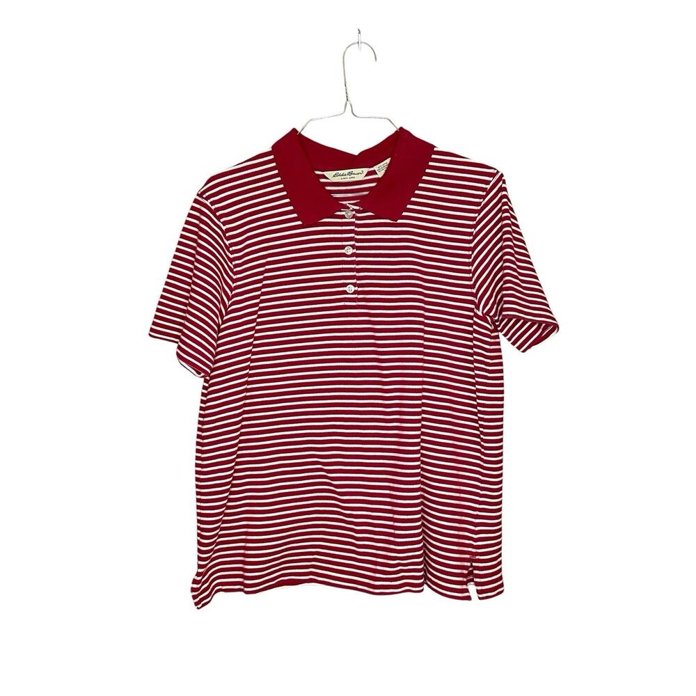 Vintage Eddie Bauer Striped Polo Medium 100% Cotton Preppy Classic Americana